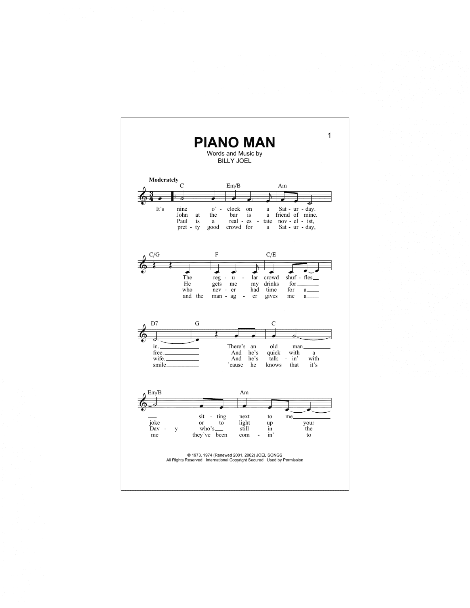 Piano Man (Lead Sheet / Fake Book)