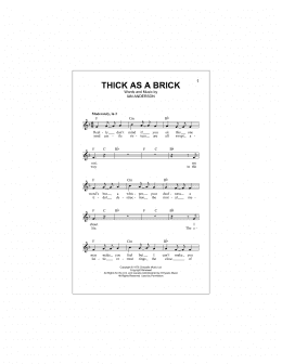 page one of Thick As A Brick (Lead Sheet / Fake Book)