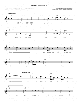 page one of Lonely Teardrops (Easy Lead Sheet / Fake Book)