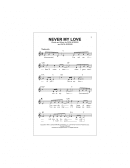 page one of Never My Love (Lead Sheet / Fake Book)