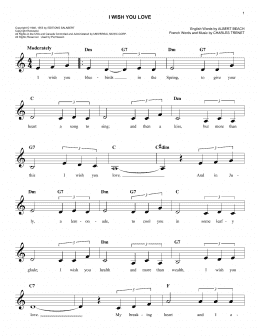 page one of I Wish You Love (Easy Lead Sheet / Fake Book)