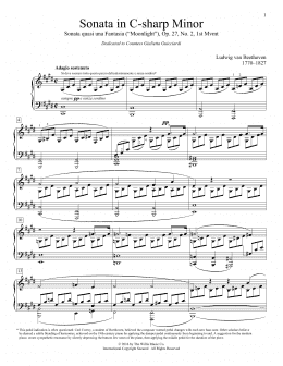 page one of Sonata In C-Sharp Minor, Sonata quasi una Fantasia (Moonlight), Op. 27, No. 2, 1st Mvmt (Educational Piano)