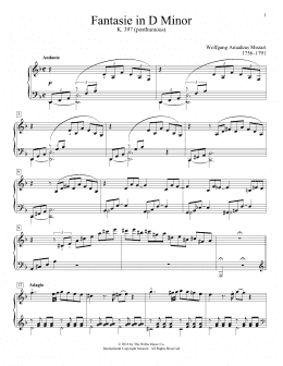 page one of Fantasie In D Minor, K. 397 (Educational Piano)