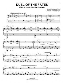 page one of Duel Of The Fates (from Star Wars: The Phantom Menace) (arr. Phillip Keveren) (Piano Solo)