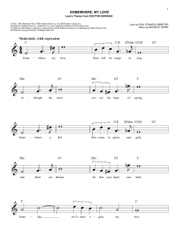 page one of Somewhere, My Love (Easy Lead Sheet / Fake Book)