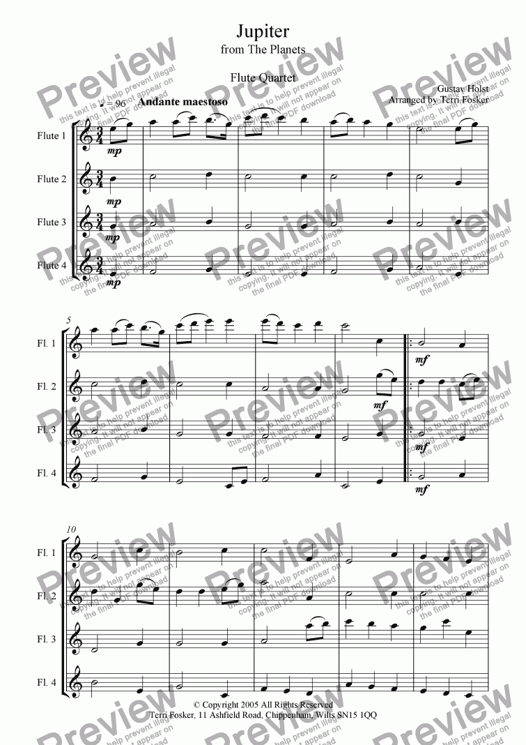 page one of Jupiter - Flute quartet