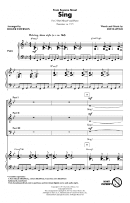 page one of Sing (from Sesame Street) (arr. Roger Emerson) (3-Part Mixed Choir)