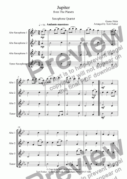 page one of Jupiter - Saxophone Quartet (AAAT)
