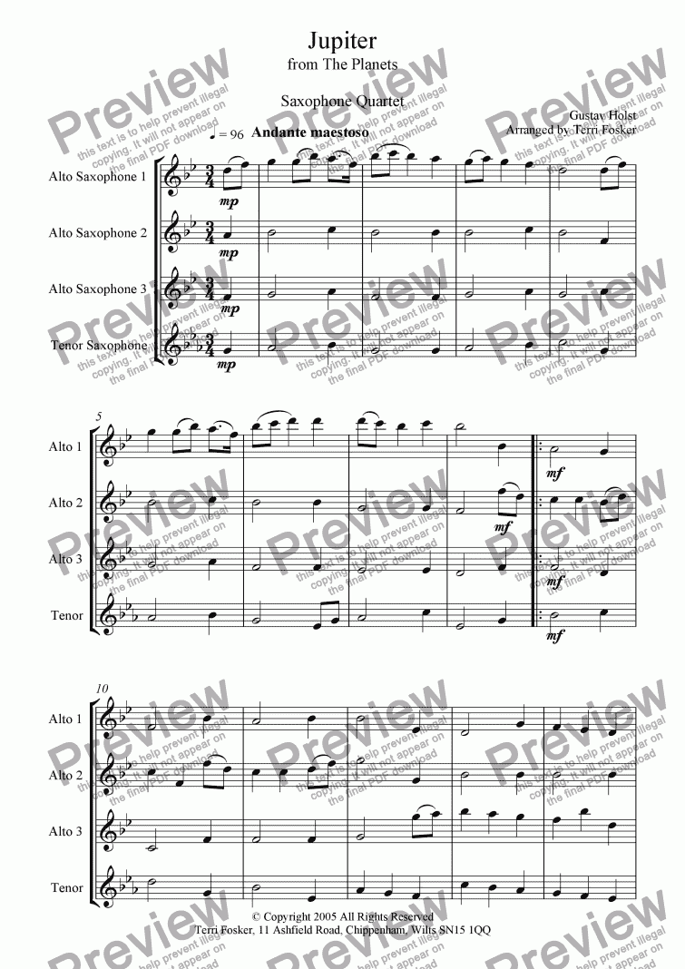 page one of Jupiter - Saxophone Quartet (AAAT)