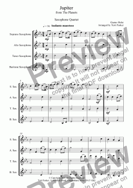 page one of Jupiter - Saxophone Quartet (SATB)