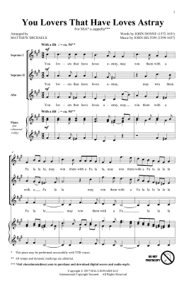 page one of You Lovers That Have Loves Astray (SSA Choir)