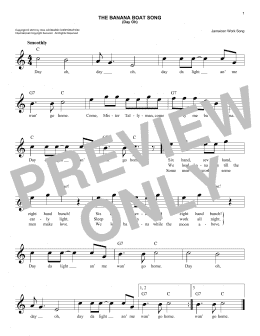 page one of The Banana Boat Song (Easy Lead Sheet / Fake Book)