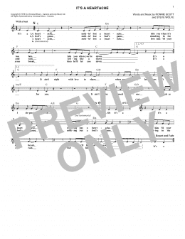 page one of It's A Heartache (Lead Sheet / Fake Book)