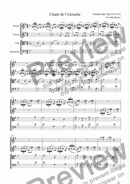 page one of Chant D’Alouette (Piccolo Duet + Viola & Cello)