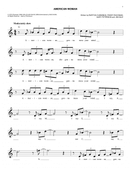 page one of American Woman (Easy Lead Sheet / Fake Book)