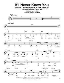 page one of If I Never Knew You (End Title) (from Pocahontas) (Pro Vocal)