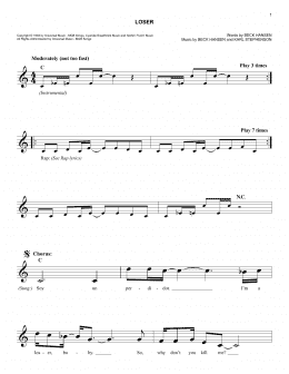 page one of Loser (Easy Lead Sheet / Fake Book)