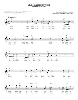 page one of Love Changes Everything (from Aspects Of Love) (Easy Lead Sheet / Fake Book)