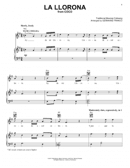 page one of La Llorona (from Coco) (Piano, Vocal & Guitar Chords (Right-Hand Melody))