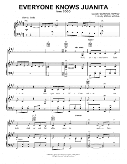 page one of Everyone Knows Juanita (from Coco) (Piano, Vocal & Guitar Chords (Right-Hand Melody))