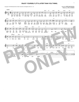 page one of Enjoy Yourself (It's Later Than You Think) (Lead Sheet / Fake Book)