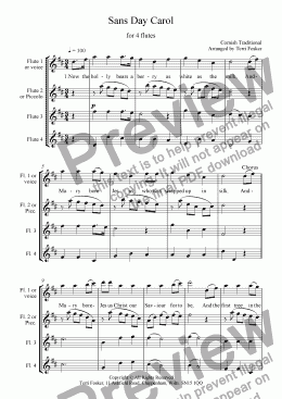 page one of Sans Day Carol - Flute Quartet