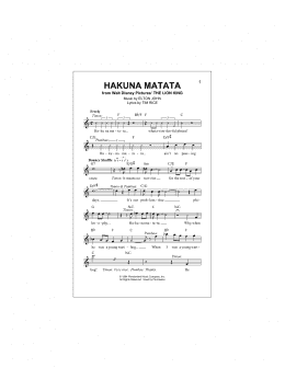 page one of Hakuna Matata (from The Lion King) (Lead Sheet / Fake Book)