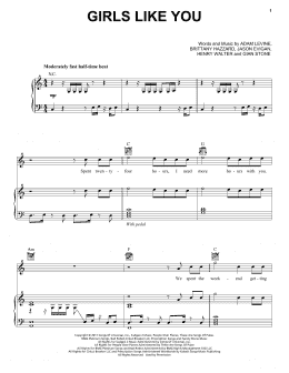 page one of Girls Like You (Piano, Vocal & Guitar Chords (Right-Hand Melody))