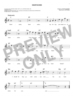 page one of Heartaches (Easy Lead Sheet / Fake Book)