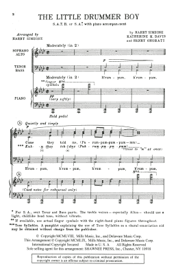 page one of The Little Drummer Boy (SATB Choir)