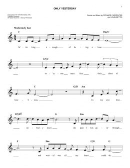page one of Only Yesterday (Easy Lead Sheet / Fake Book)