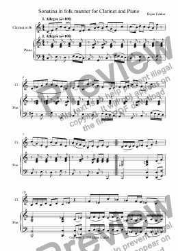 page one of Piccola sonatina rustica for Clarinet and Piano
