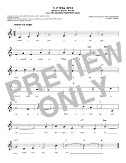 page one of Que Sera, Sera (Whatever Will Be, Will Be) (Easy Lead Sheet / Fake Book)