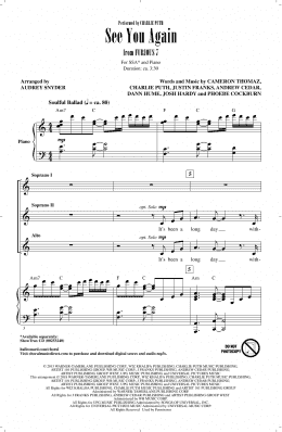 page one of See You Again (feat. Charlie Puth) (arr. Audrey Snyder) (SSA Choir)