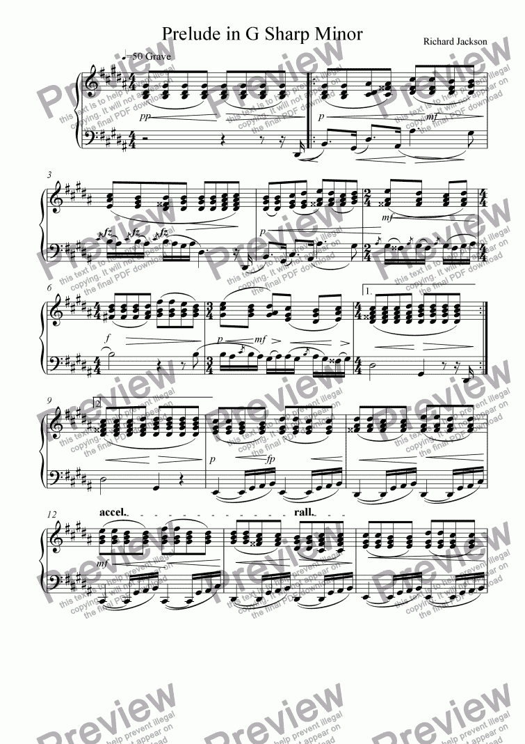 page one of Prelude in G Sharp Minor