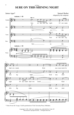 page one of Sure On This Shining Night (SATB Choir)