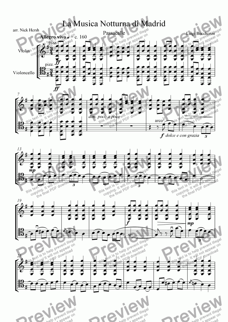 page one of "Passacalle" from Musica Notturna di Madrid [Violin/Cello Duo]