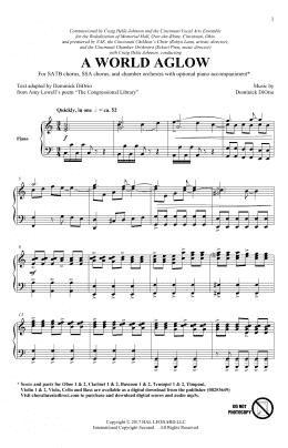 page one of A World Aglow (SATB Choir)