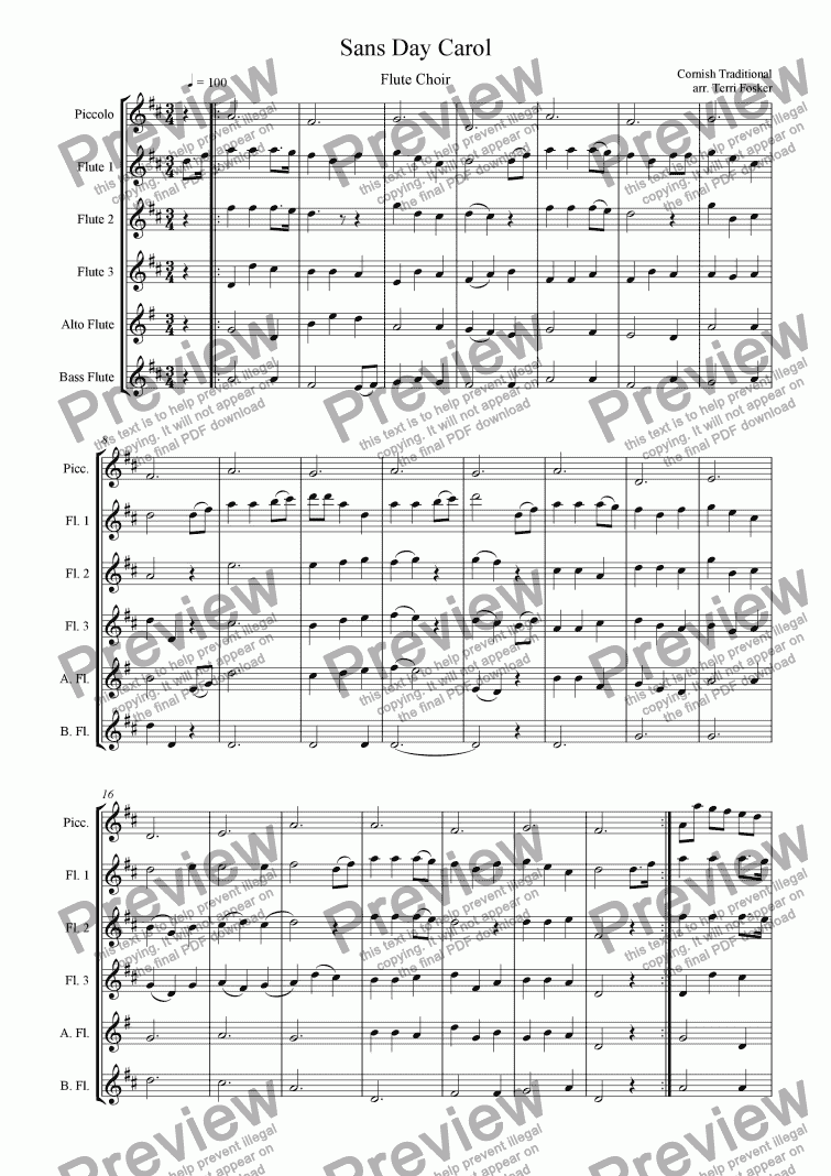 page one of Sans Day Carol - Flute Choir