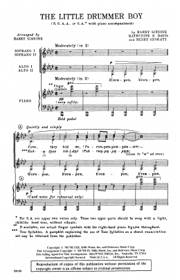 page one of The Little Drummer Boy (SSA Choir)