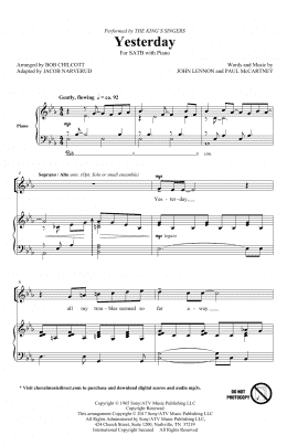 page one of Yesterday (arr. Jacob Narverud) (SATB Choir)