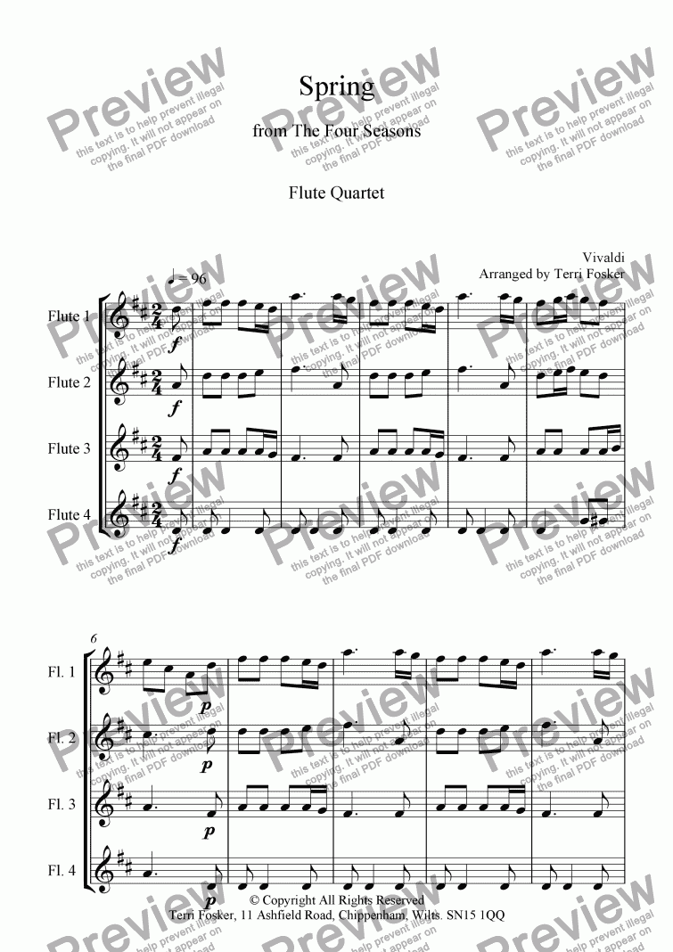 page one of Spring from The Four Seasons - Flute Quartet