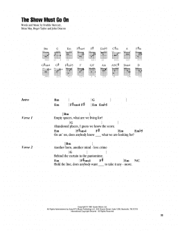 page one of The Show Must Go On (Guitar Chords/Lyrics)
