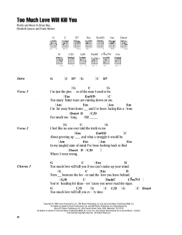 page one of Too Much Love Will Kill You (Guitar Chords/Lyrics)