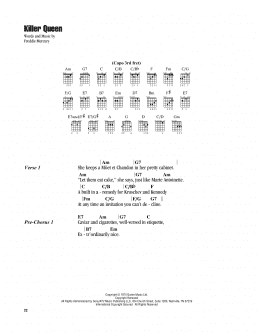 page one of Killer Queen (Guitar Chords/Lyrics)