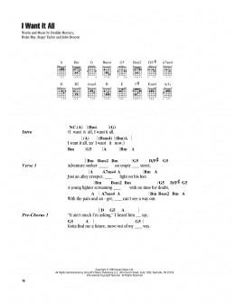 page one of I Want It All (Guitar Chords/Lyrics)