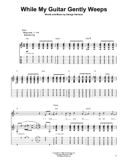 page one of While My Guitar Gently Weeps (Guitar Tab (Single Guitar))