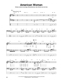 page one of American Woman (Bass Guitar Tab)