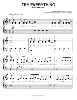 page one of Try Everything (from Zootopia) (Big Note Piano)
