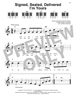 page one of Signed, Sealed, Delivered I'm Yours (Super Easy Piano)